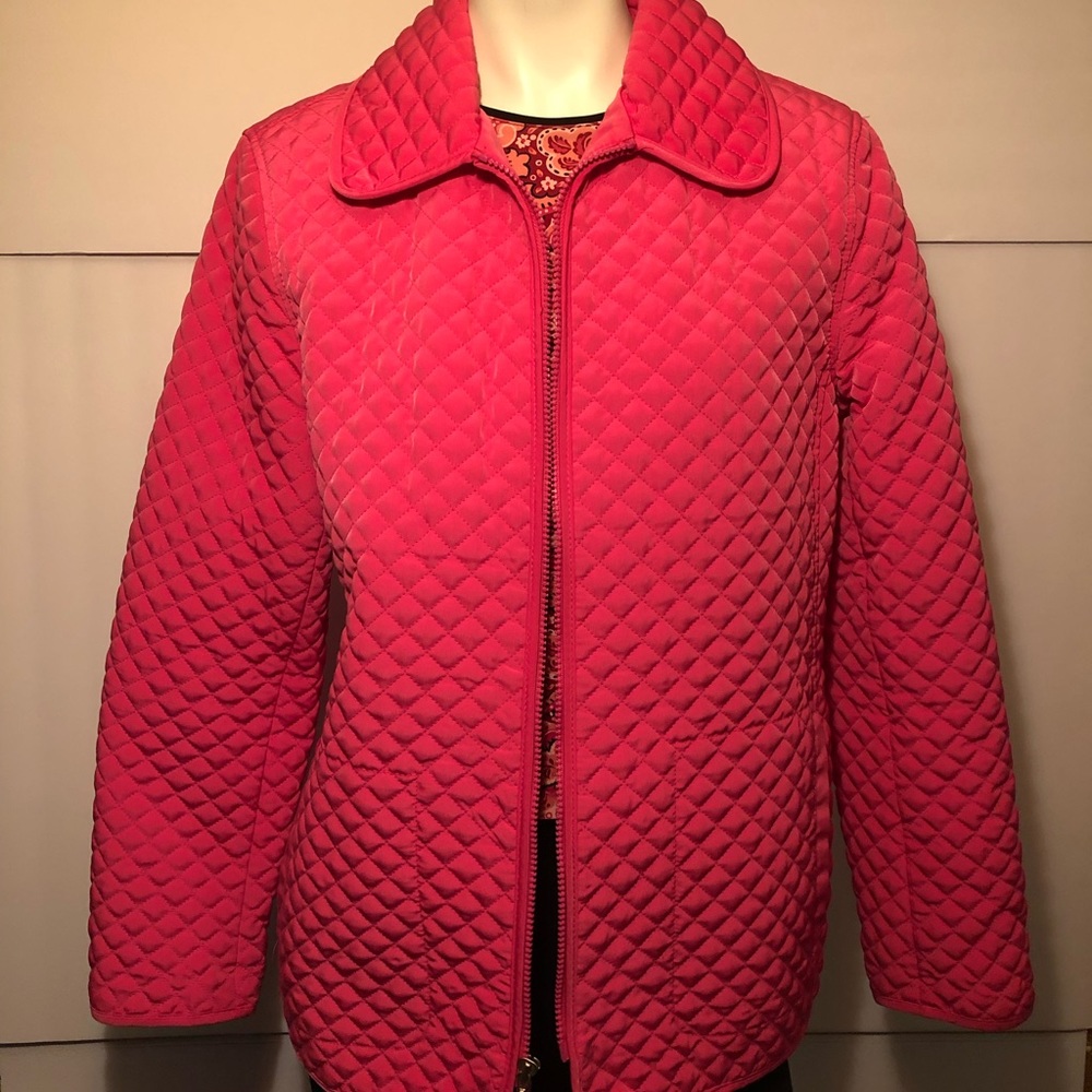 Women White Stage Quilted Jacket coat racy pink L